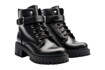 Midnight Rendezvous: A Pair of Bold Black Boots With Buckles.