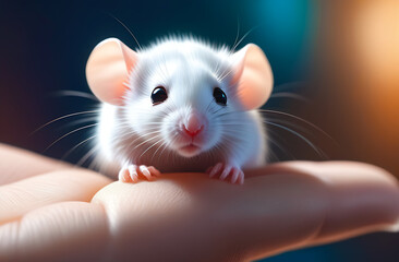 Little mouse in the palm of a man