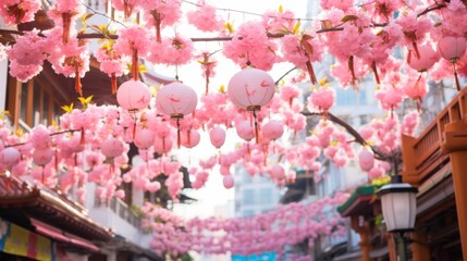 Festive Cherry Blossom Street View Ai generation
