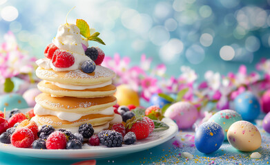 Easter Morning Indulgence: Fluffy Pancakes and Fresh Berries