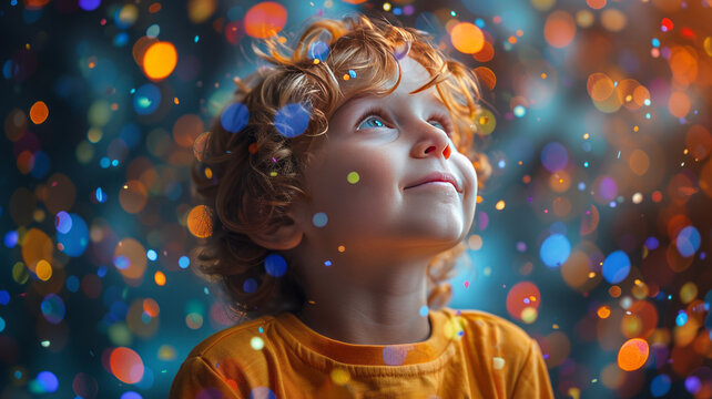 colorfull numbers floating in the air around a cute little kid,generative ai - Powered by Adobe