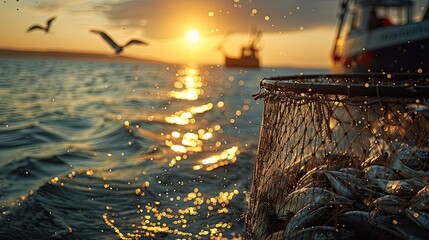 Sustainable seafood harvesting - obrazy, fototapety, plakaty