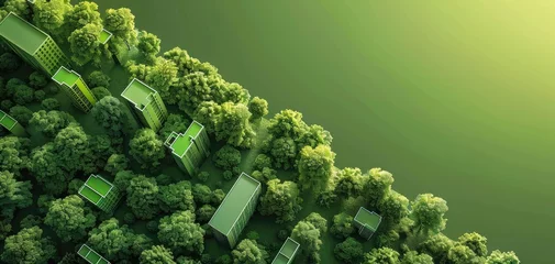 Rolgordijnen Collaborative urban planning incorporating green spaces and eco-design, solid color background © Gefo