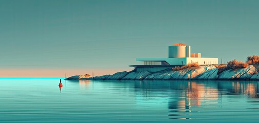 Fototapeta na wymiar Tidal lagoon power plants for coastal energy, solid color background