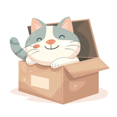 Cute healthy cat playing in the cardboard box
