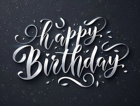 The inscription "Happy Birthday" is written in white calligraphic style on a dark background with an imitation of a starry sky.