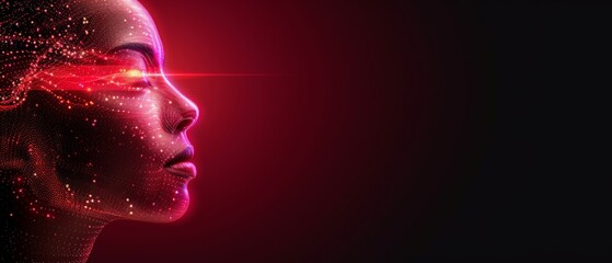  A woman's head emits two red lights from opposite sides