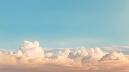 Beautiful sky on colorful gentle light day background. Sunny and fluffy clouds with pastel tone and idyllic pale blue and beige color backdrop. Picturesque generative ai - obrazy, fototapety, plakaty