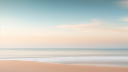 Fototapeta na wymiar Clear blue sky sunset with glowing orange teal color horizon on calm ocean seascape background. Picturesque generative ai