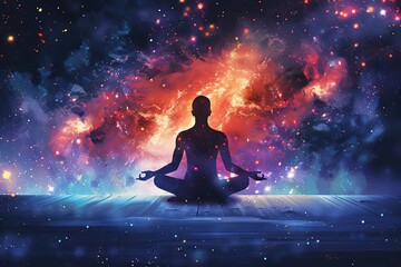 Obraz na płótnie Canvas Galactic Meditation Astral Body Contemplation, Spiritual Awakening Concept Illustration