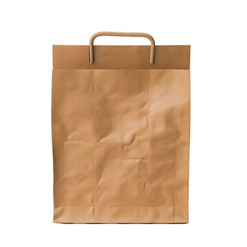 Brown paper lunch bag isolated on transparent or white background