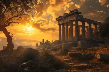 Obraz premium Magnificent Greece temple ancient. Tourist sky. Generate Ai