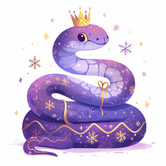 2025 A purple snake with a crown on its head. The snake is sitting on a bed of stars