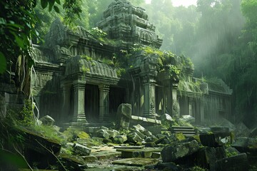 Mystical Ancient temple ruins. Jungle stone. Generate Ai