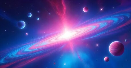 A bright white star with swirling pink and blue accretion disk - Powered by Adobe