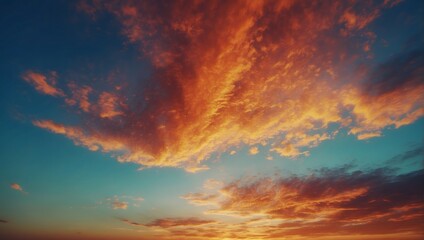 Naklejka na ściany i meble Vibrant fantasy panoramic sunset sky - Gradient rich colors - beautiful summer sunset or sunrise sky. AI generated
