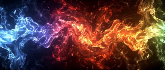 Fototapeta premium A rainbow of colored smoke against a black backdrop