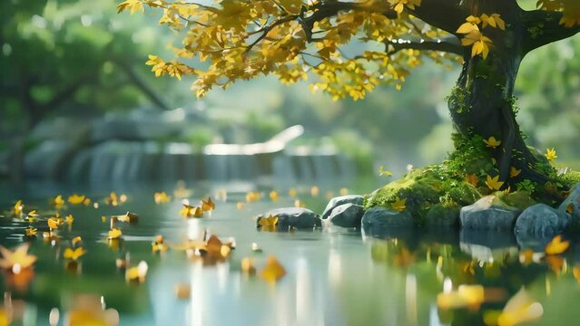 Autumn landscape with lake footage