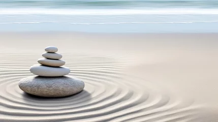 Poster Zen concept, meditative elements - arranged stones, sand patterns, balance and harmony, © neirfy