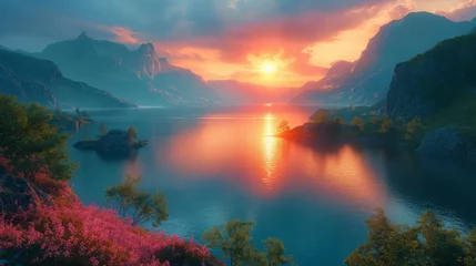 Fotobehang sunrise over the lake © DODI CREATOR