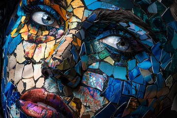 Mosaic of Expression Portrait of a Woman with Creative Mosaic Makeup, Digital Art