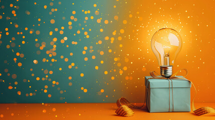 Bright Idea Concept with Lightbulb on Gift Box
