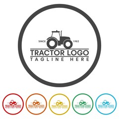 Tractor logo icon. Set icons in color circle buttons