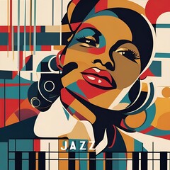 illustrated portrait of jazz woman singer, jazz music style