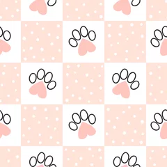 Poster Seamless cat paws pattern with hearts. Textile, fabric design © Afanasia