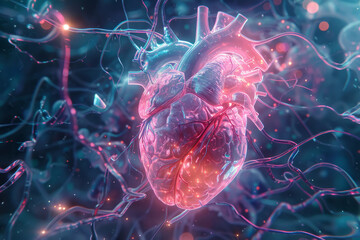 Digital healthcare and medically critical internal organs, human heart in critical condition with nerve connections
 - obrazy, fototapety, plakaty
