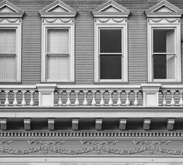 Victorian Architecture Building with Facade in Black and White.