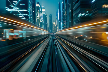 Fototapeta na wymiar Blurred motion of city lights at night, depicting high-speed urban travel 
