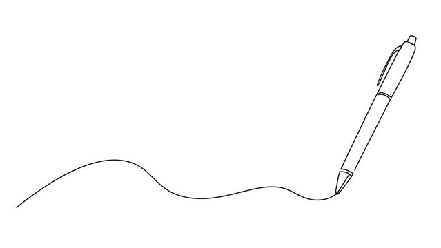 animated continuous single line drawing of sketching or writing with ballpoint pen, line art animation