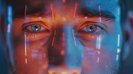 Woman having her face scanned by a facial recognition camera at a job fair entrance for candidate registration