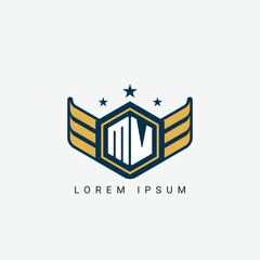 Obraz premium Alphabet letter MV, VM, M, V logo hexagon shape concept with wings ornament silhouette 2