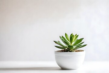 Small indoor succulent plant in white pot isolated