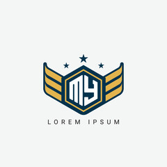 Alphabet letter MY, YM, M, Y logo hexagon shape concept with wings ornament silhouette 2