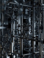 Naklejka premium a highly organized and geometric 3D grid of fine molecular structures, intricate prismatic detail, black and glossy