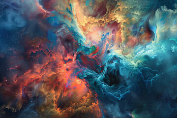 A cosmic tide sweeps across the canvas. Waves of stardust and nebulae collide, creating bursts of color