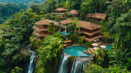Naklejka premium Experience Costa Rica's natural wonders. Our images showcase lush rainforests and cascading waterfalls, with eco-lodges offering sustainable accommodations amidst emerald greenery.