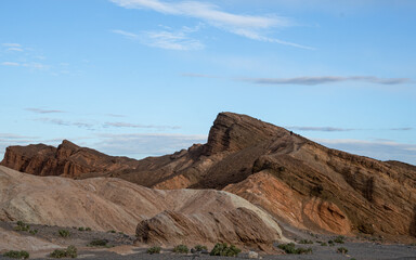Entrance to Zabriskie Point in Death Valley with colorful sediment formations	
