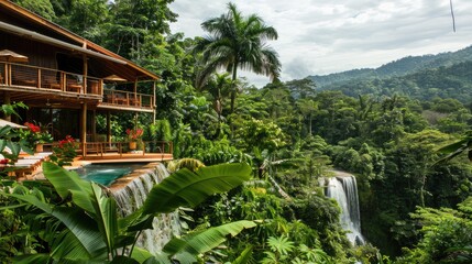 Fototapeta na wymiar Experience Costa Rica's natural wonders. Our images showcase lush rainforests and cascading waterfalls, with eco-lodges offering sustainable accommodations amidst emerald greenery.
