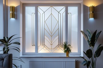 Art Deco Inspired: Geometric Window Design with Bold Lines and Frosted Glass Details 