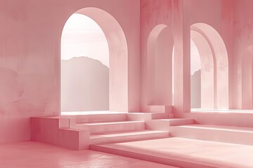 Serenity in Simplicity Minimalistic Isolated Space in Pink Tones, Digital Art