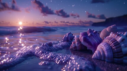 An atmospheric digital painting capturing the moment a collection of purple and blue painted...