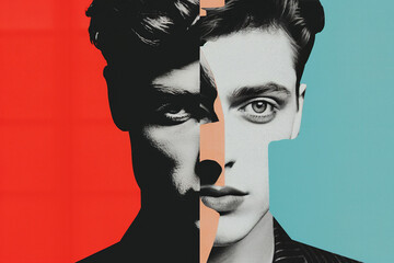 Generative AI picture Abstract modern art collage portrait of young woman man Trendy paper collage composition