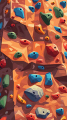 Colorful Climbing Wall Detail with Assorted Holds