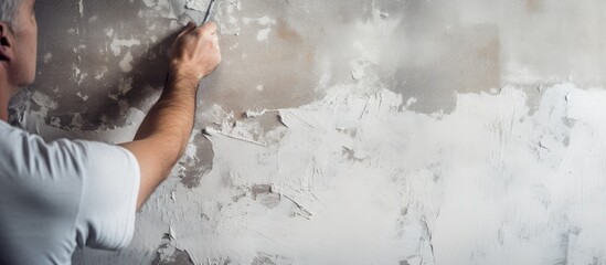 A focused man is using a roller to apply paint on a wall in a precise and efficient manner