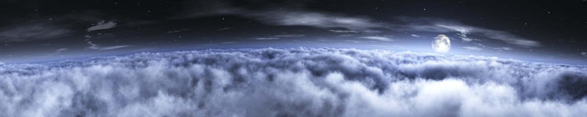 Beautiful landscape of clouds at sunrise top view, clouds under the setting sun, clouds panorama, 3d rendering