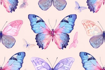 Butterflies blue and pink backdrop pattern Generative AI